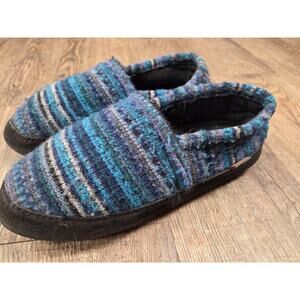 Acorn Women's Moc Slippers Textured Cozy Blue Cable Knit Shoes Size 8/9